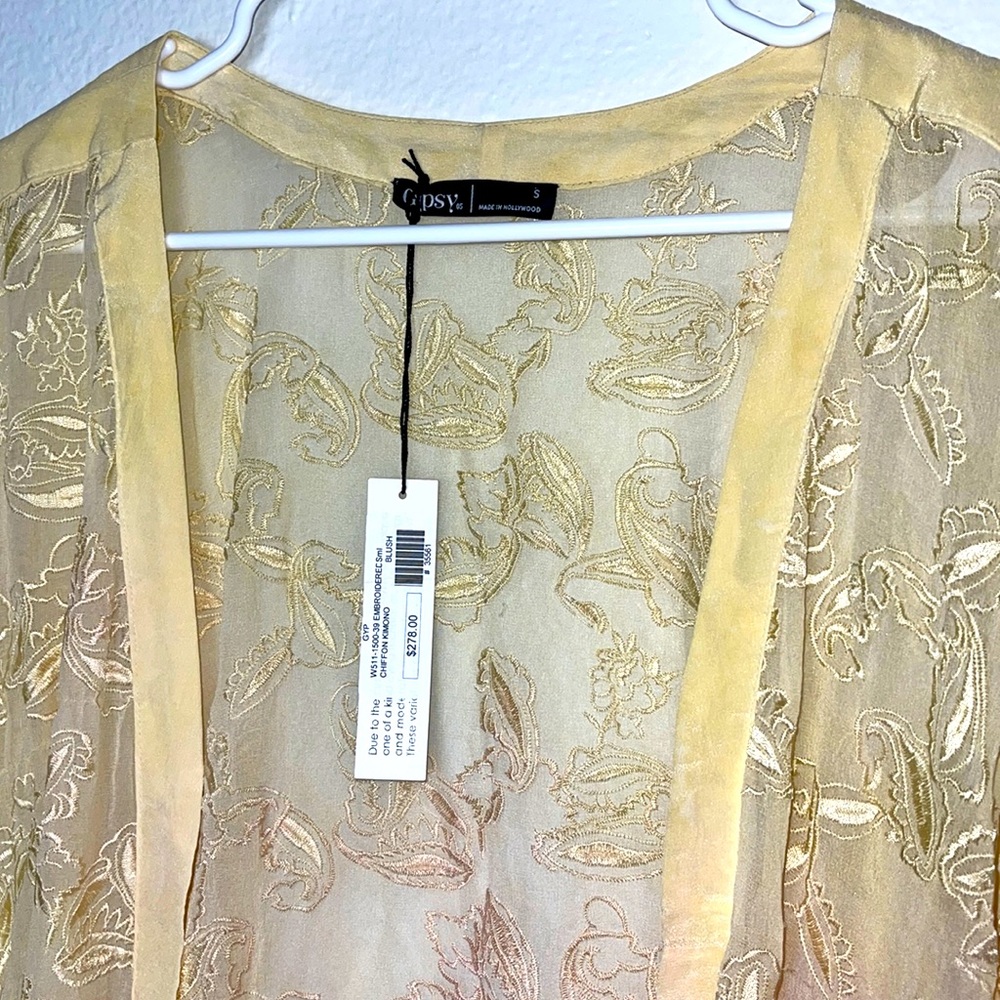 Gypsy 05 Ombré Embroidered Chiffon Kimono Small Yellow Pink Purple - Picture 4 of 6